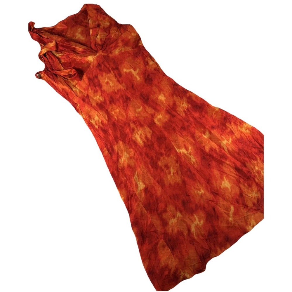 Dress Womens M Orange Tie Dye Wrap‎ Maxi Sundress Rayon Boho Casual Summer